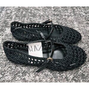 NEW ZARA woven strap black ballet flat 2516